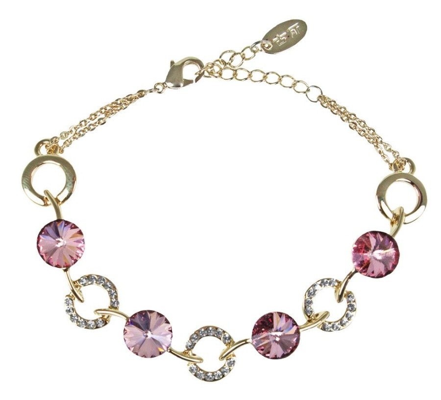 Schmuck LUISIA® | Luisia® Goldenes Damen Armband Mit Rosa Rivoli Kristallen Von Swarovski®