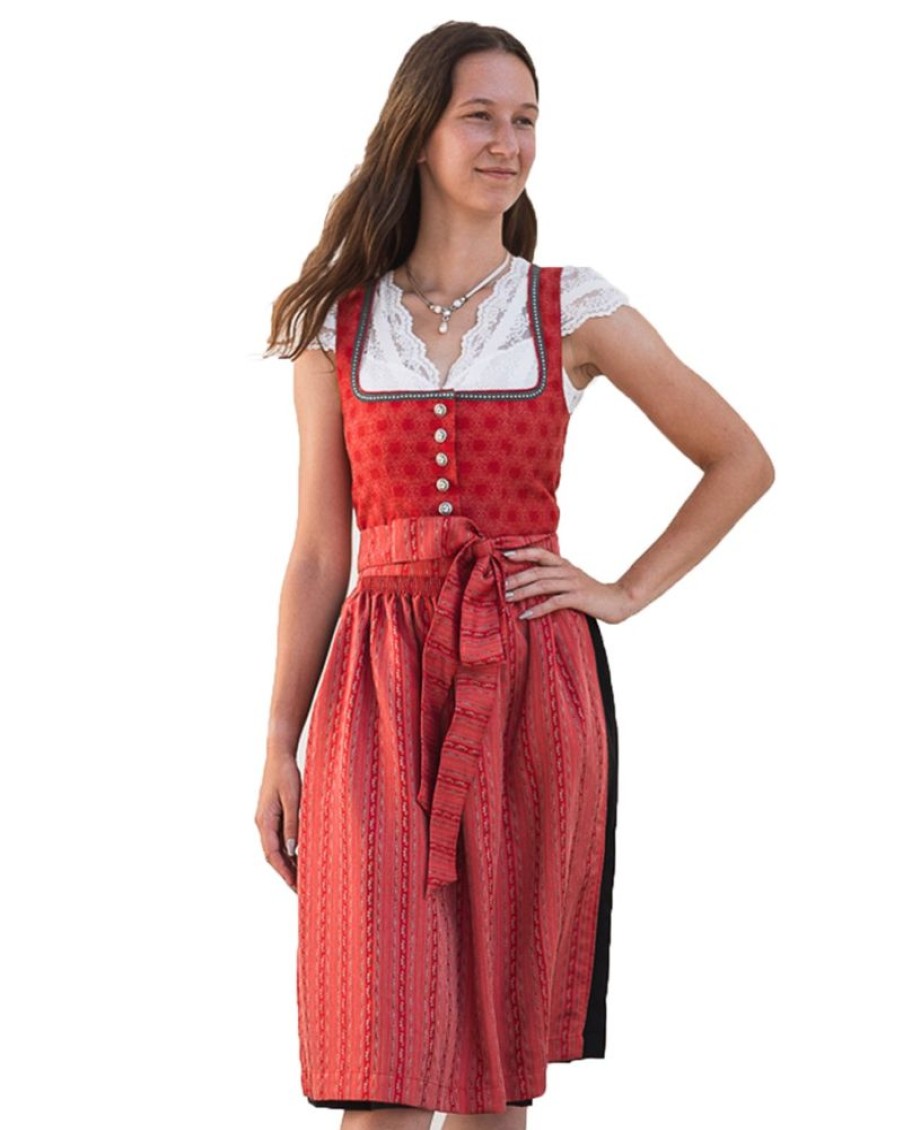 Damen Trachten Deiser Dirndl | Trachten Deiser Damen Dirndl "Iva" Traditionell | Rot Schwarz - 65Cm