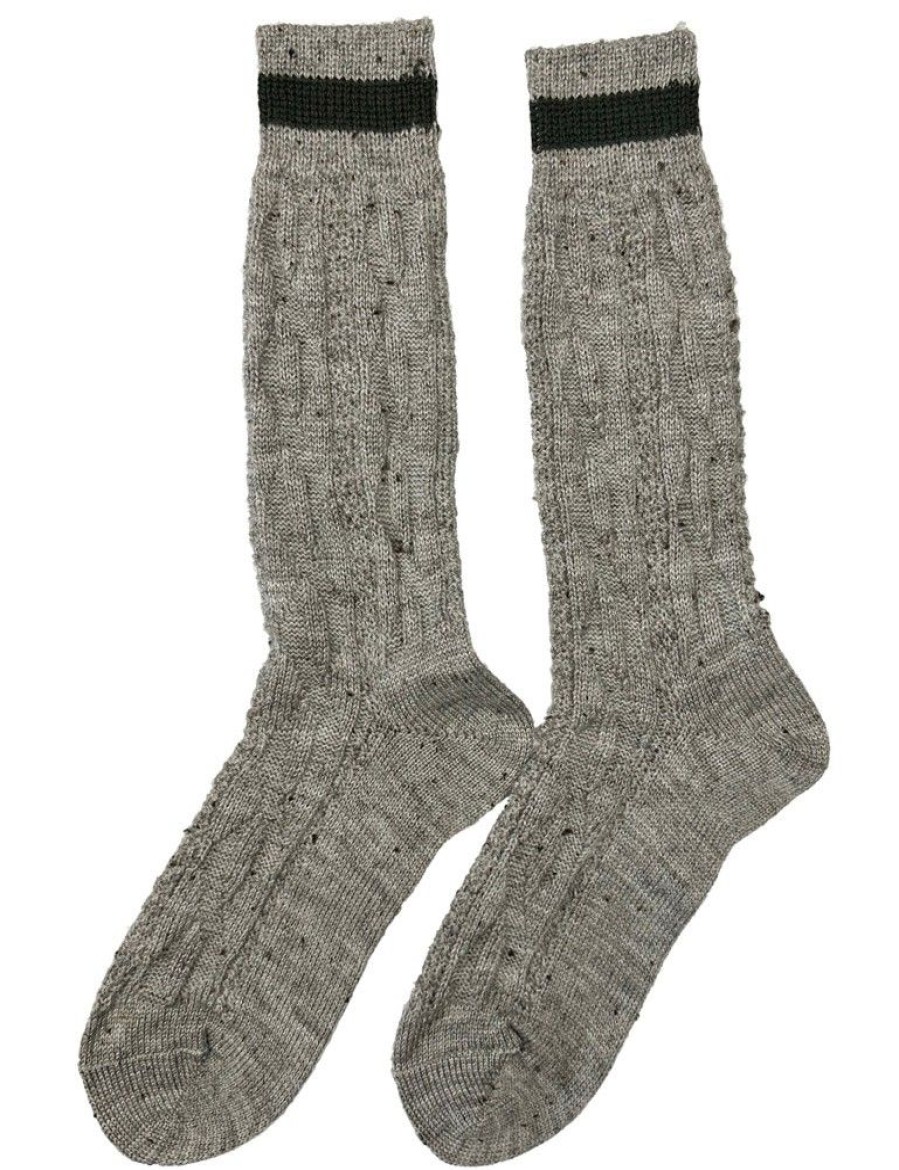 Herren Marschall Trachten Strumpfe | Trachten Shopper Socken Mit Zopfmuster Und Streifen - Trachtenstrumpfe | Nuss Braun