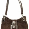 Damen P.S. Schuhmacher Handtaschen | Wildleder Trachten Handtasche Mit Edelweis Dunkelbraun