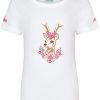 Madchen Isar-Trachten Blusen / Shirts | Isar-Trachten Madchen T-Shirt "Reh" Mit Stickerei 52766 | Weis Pink