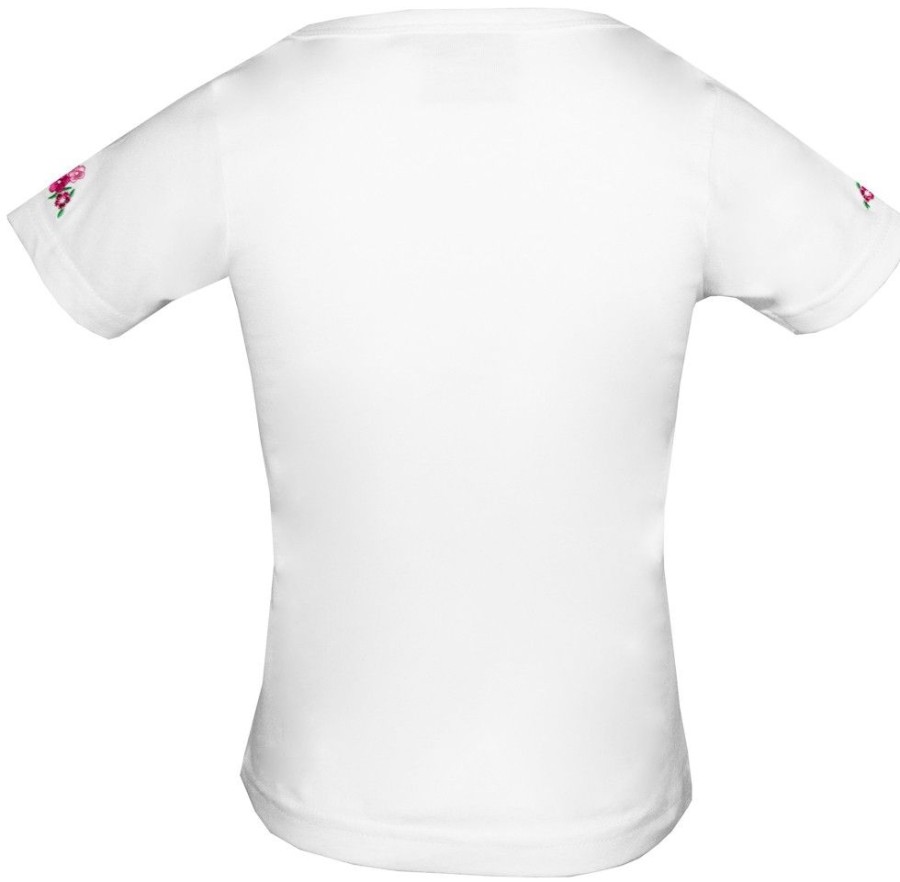 Madchen Isar-Trachten Blusen / Shirts | Isar-Trachten Madchen T-Shirt "Reh" Mit Stickerei 52766 | Weis Pink