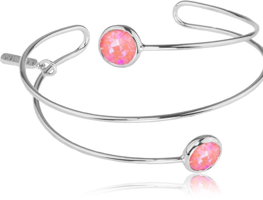 Schmuck LUISIA® | Luisia® Spiral Armreif "Fjella" Mit Zwei Kristallen Von Swarovski® - Silber / Lotus Pink Delite