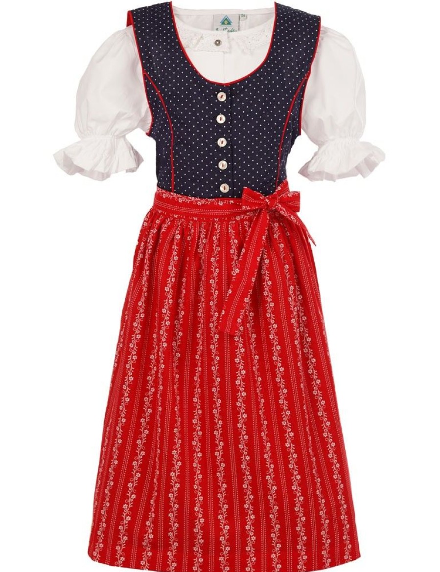 Madchen Isar-Trachten Dirndl | Isar-Trachten Kinder Dirndl "Fanziska" 3-Tlg. - Blau / Rot | Madchen Trachtenkleid