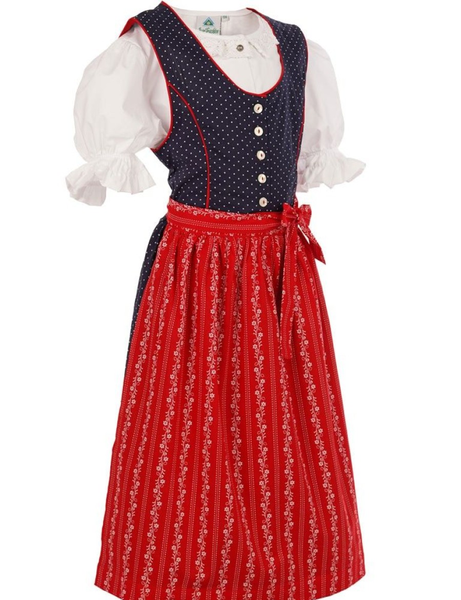 Madchen Isar-Trachten Dirndl | Isar-Trachten Kinder Dirndl "Fanziska" 3-Tlg. - Blau / Rot | Madchen Trachtenkleid