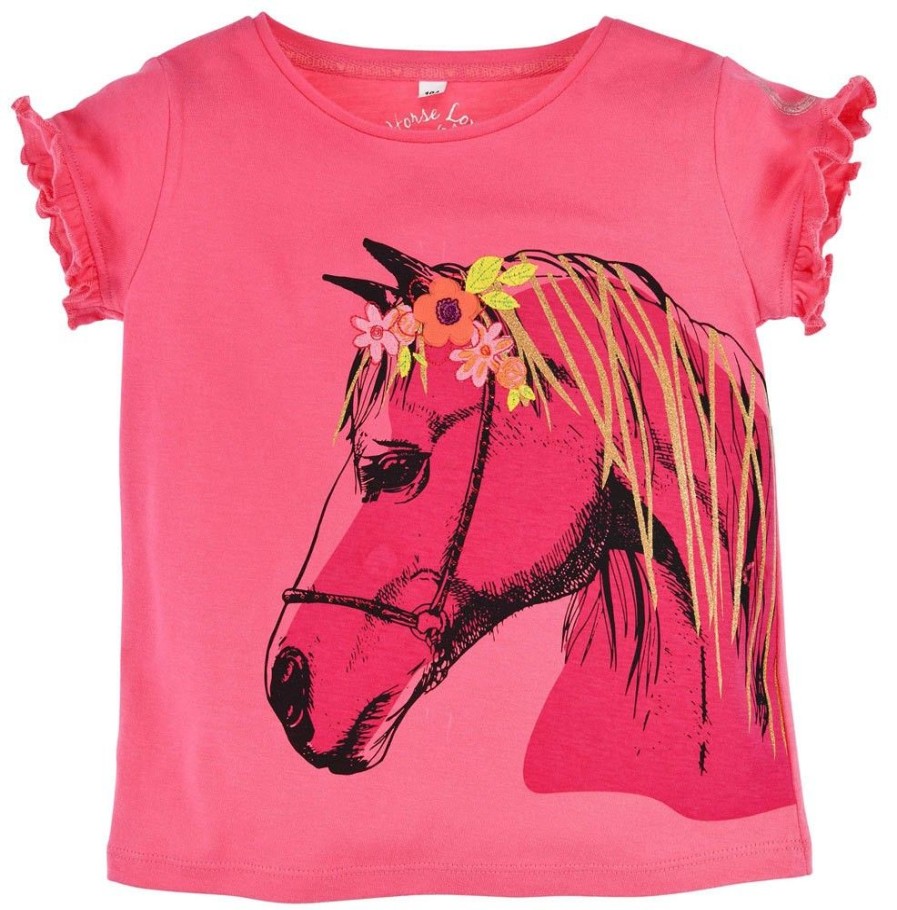 Madchen BONDI Blusen / Shirts | Bondi T-Shirt "Pferd" Mit Blumenapplikation 36175 | Pink