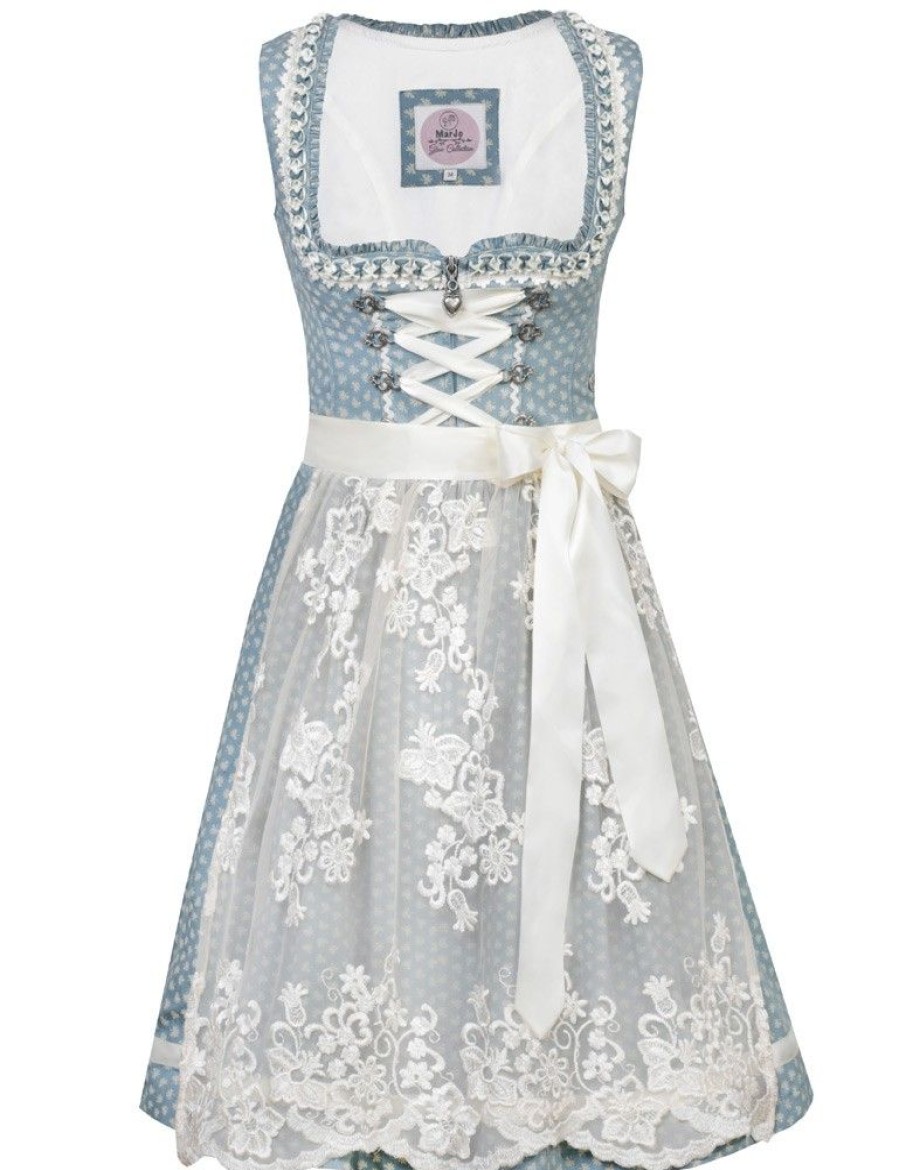 Damen MarJo Dirndl | Marjo Trachten Dirndl "Daria" Spitzenschurze 596458 | Wasserblau - 58Cm