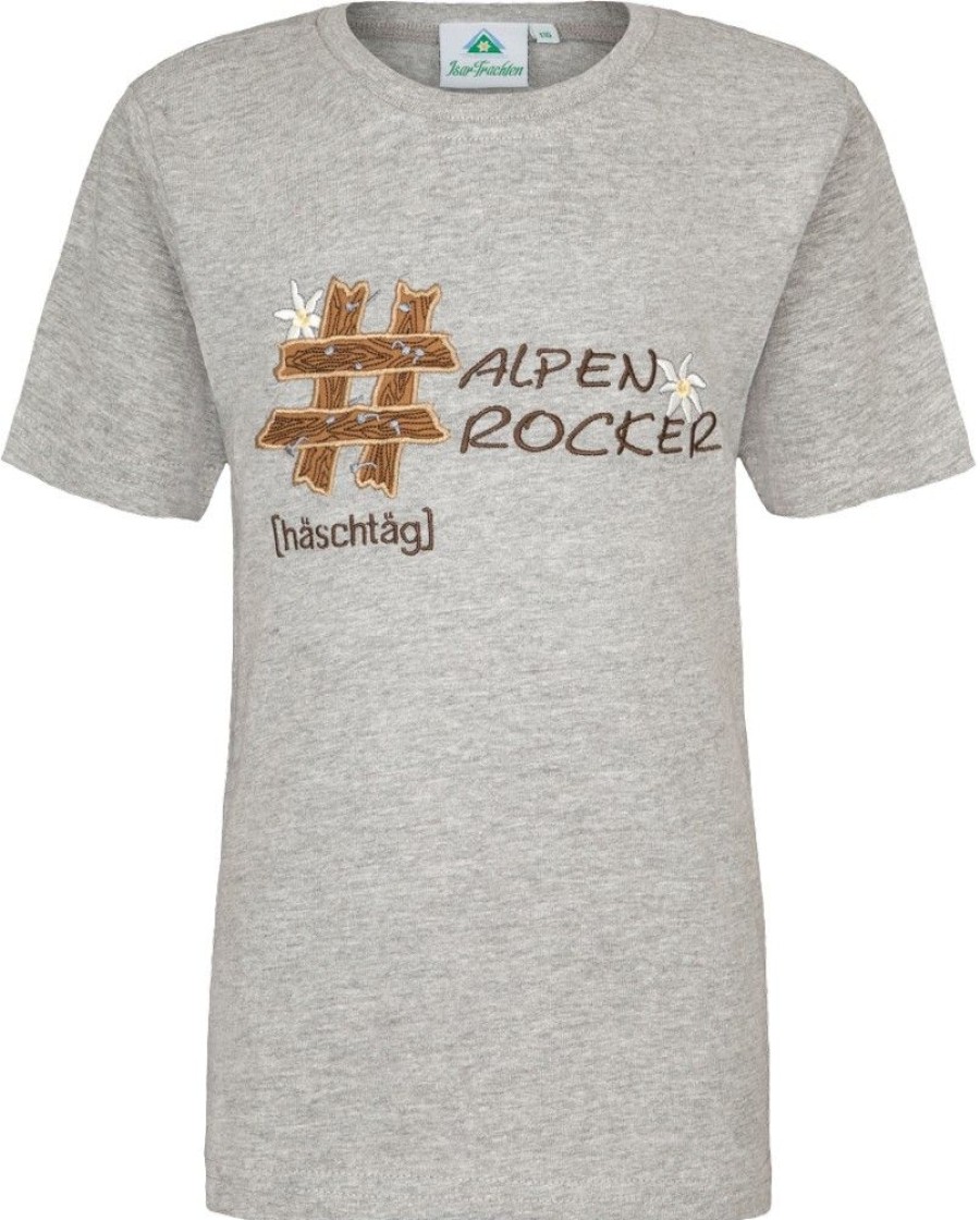 Jungen Isar-Trachten Shirts | Isar-Trachten Jungen T-Shirt "Alpenrocker" 52757 | Grau