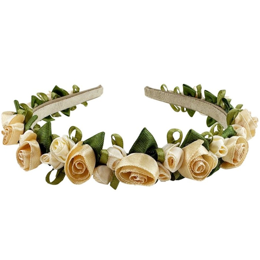 Madchen Trachtenland Hute & Haarschmuck | Blumen Haarreif "Rosalie" Mit Rosenbluten | Creme Gold