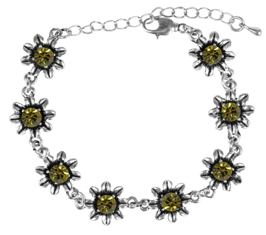 Schmuck Trachtenland | Silbernes Strass Armband Mit Bluten - Olivgrun