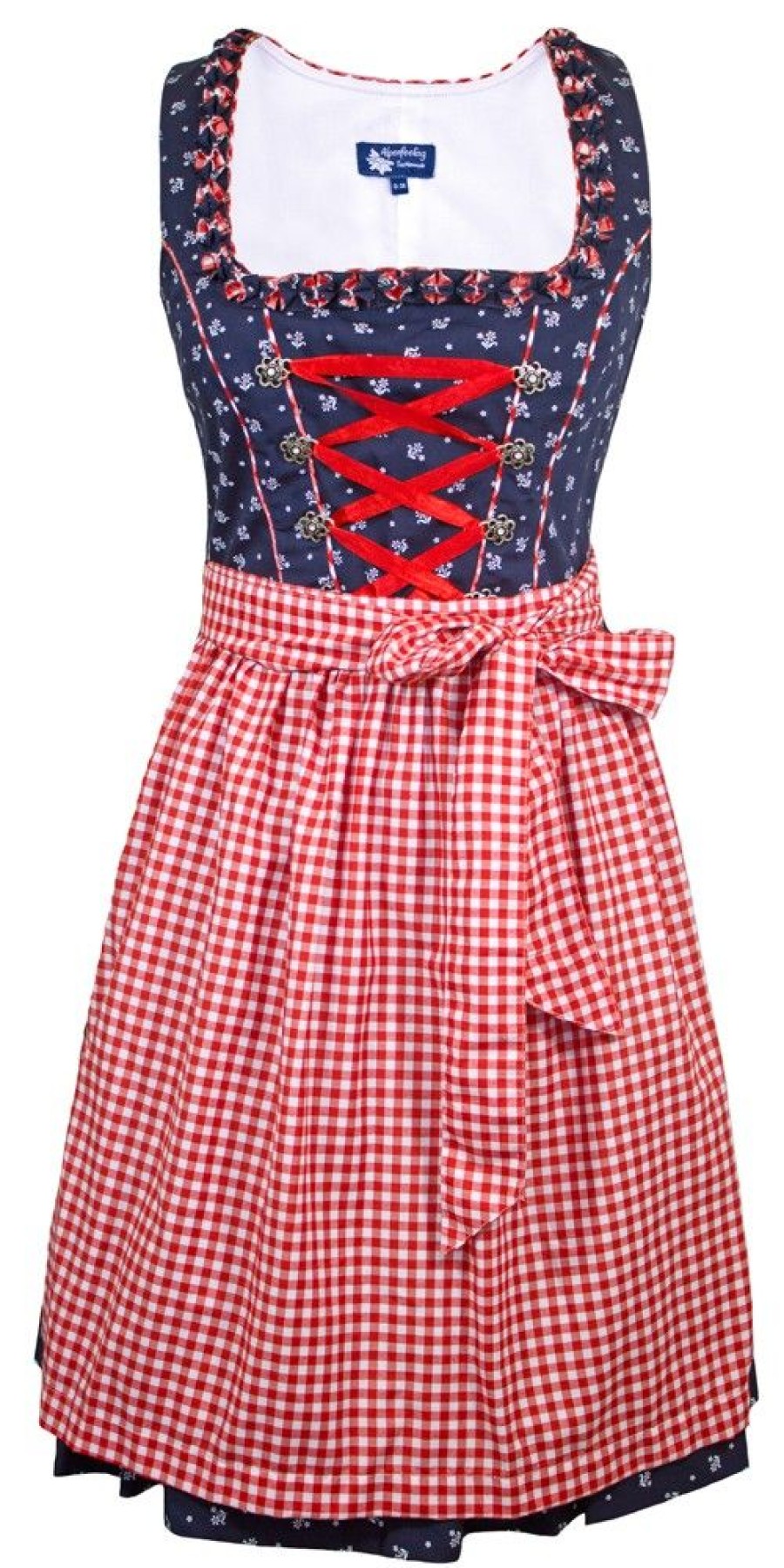 Damen Maddox Dirndl | Maddox Dirndl "Achensee" Traditionell | Navy Rot 55 Cm