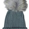 Damen Wolkenweis Hute & Haarschmuck | Damen Beanie Strickmutze Mit Fellbommel - Dunkelgrau