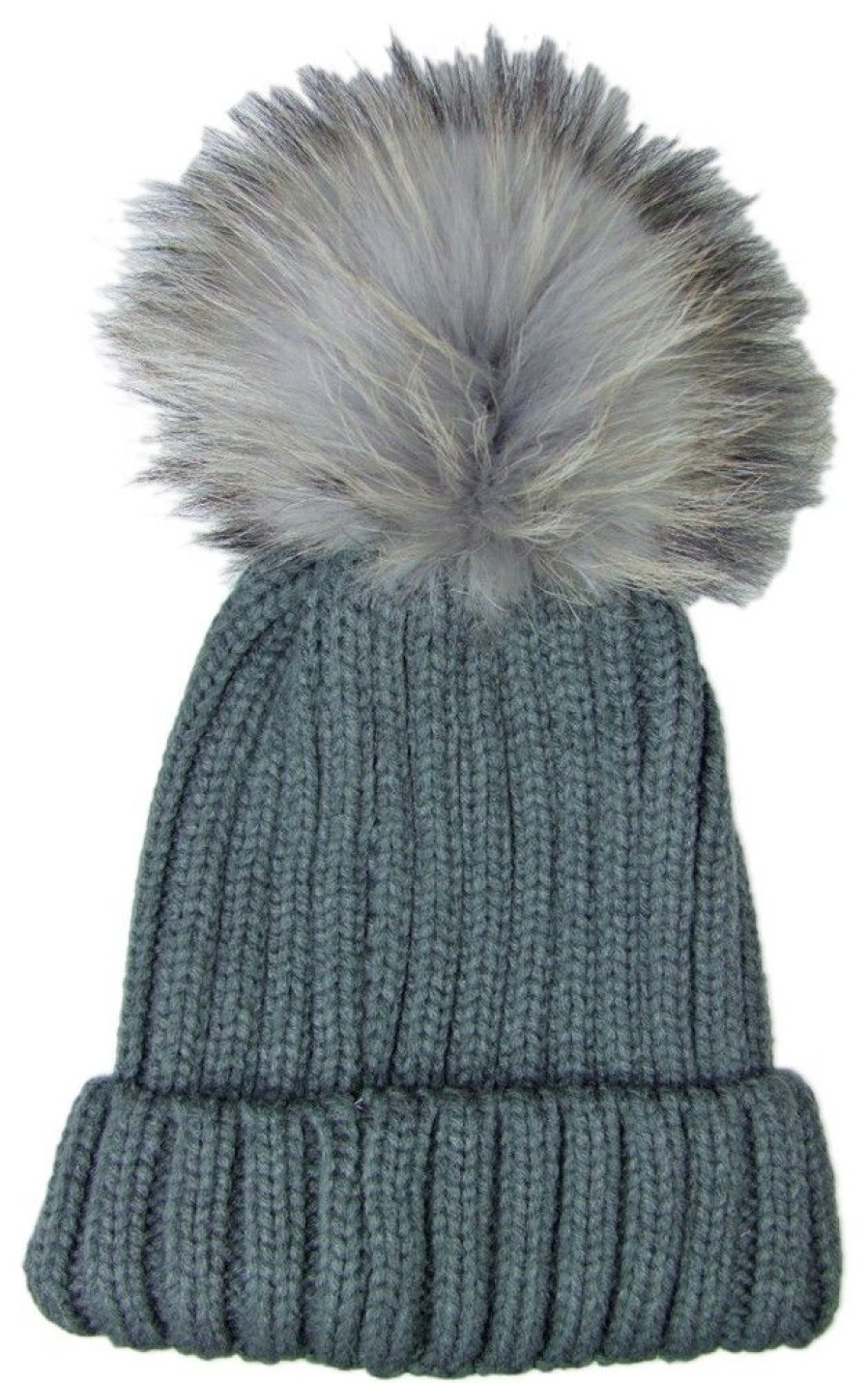 Damen Wolkenweis Hute & Haarschmuck | Damen Beanie Strickmutze Mit Fellbommel - Dunkelgrau