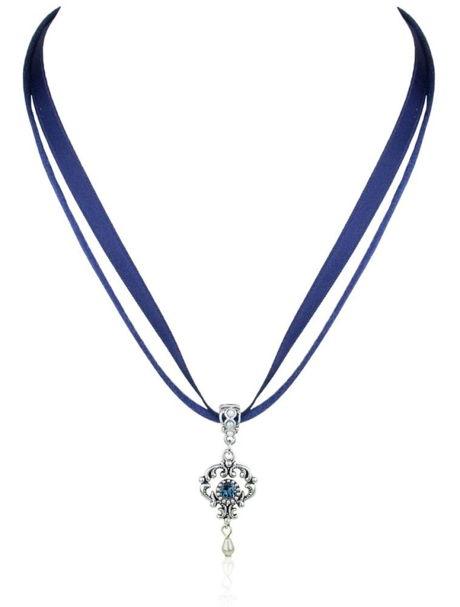 Schmuck LUISIA® | Luisia® Halskette Malou Mit Ornament Anhanger Und Kristall Von Swarovski® - Dunkelblau