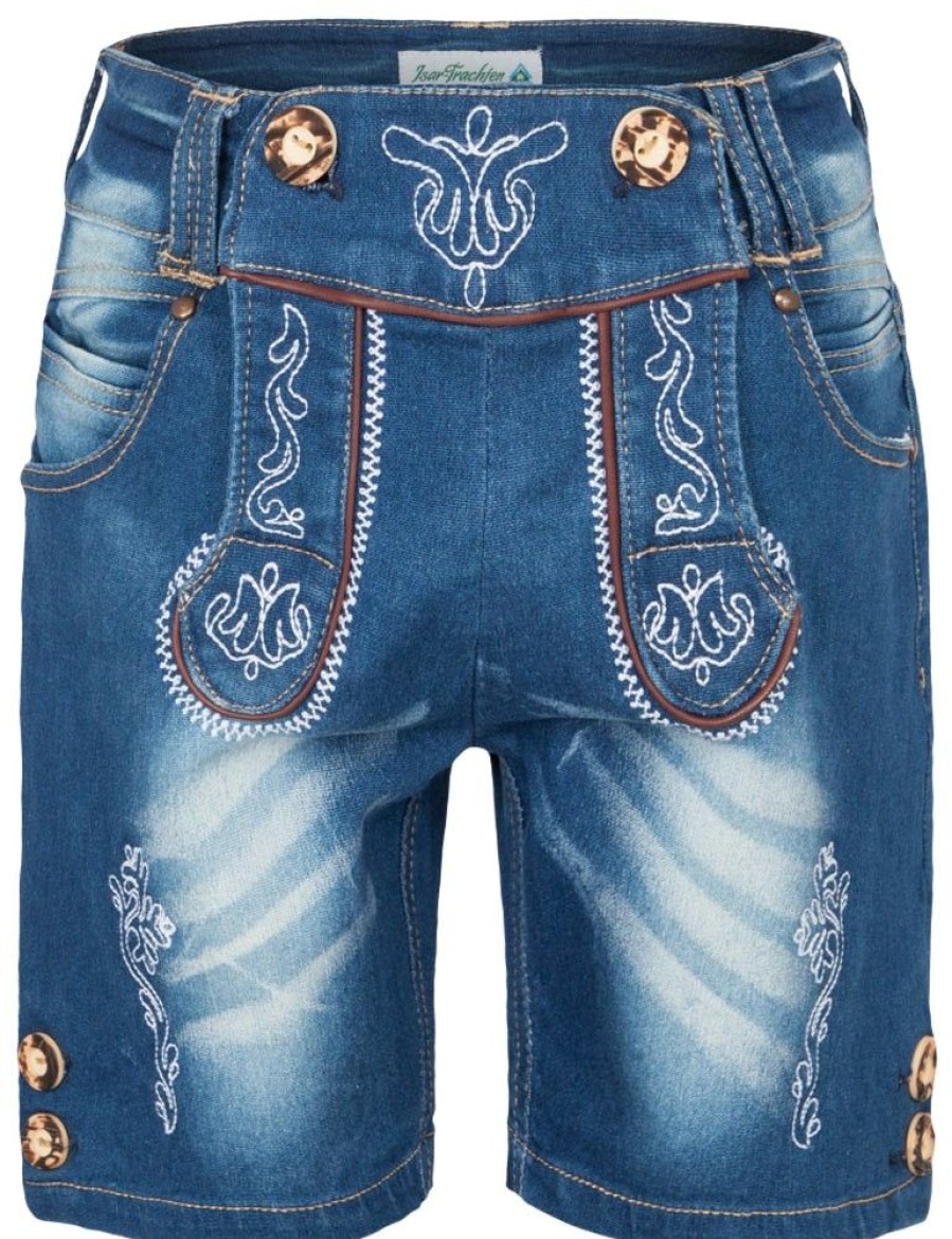 Jungen Isar-Trachten Fur´S Baby | Isar-Trachten Kurze Kinder Jeans Trachtenhose Fur Jungen 60721 | Blau