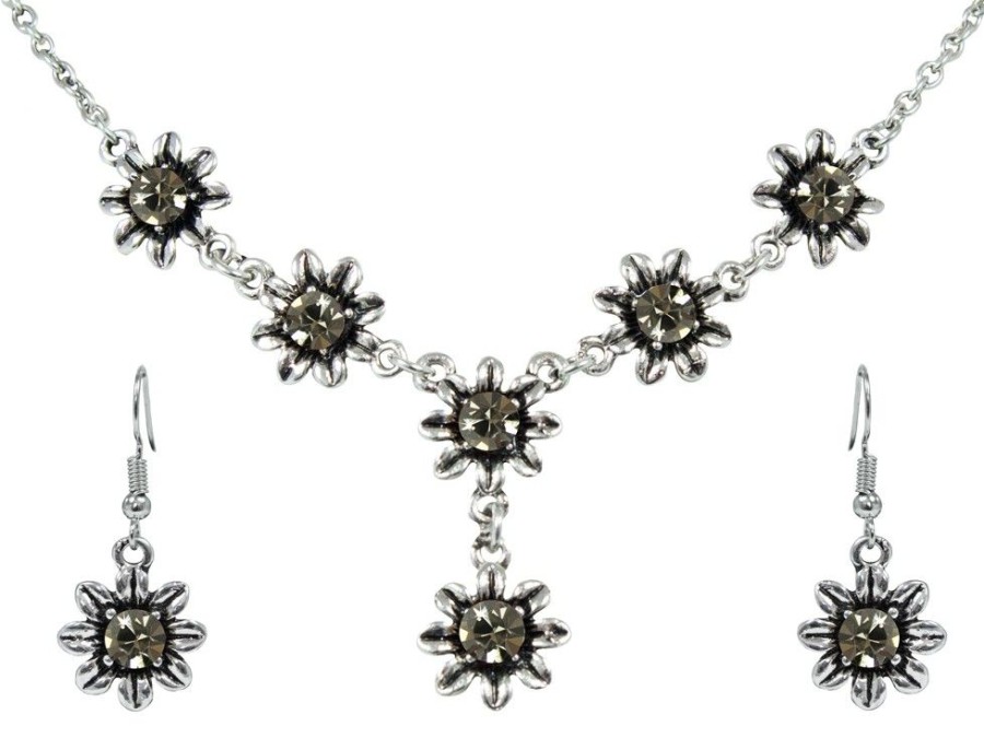 Schmuck Trachtenland | Blumen Collier Mit Ohrhangern - Black Diamond