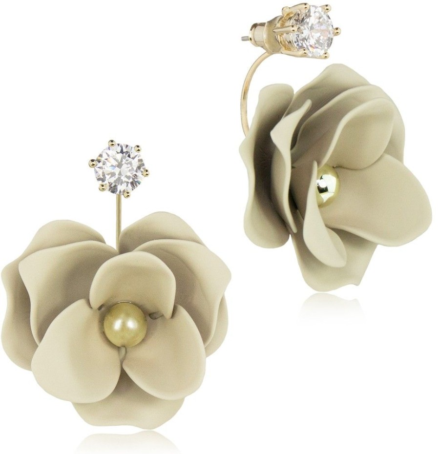 Schmuck LUISIA® | Luisia® Front Back Ohrringe Jarla Mit Blumen - 16 Karat Vergoldet Sand