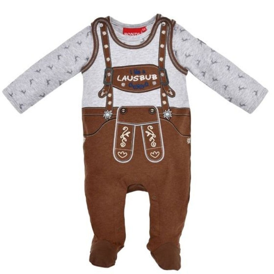 Jungen BONDI Baby Strampler | Bondi Baby Strampelanzug "Lausbub" 2-Tlg. 91579 | Braun