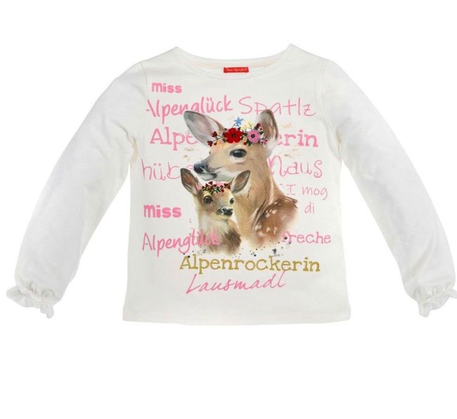 Madchen BONDI Blusen / Shirts | Bondi Madchen Langarm Shirt "Miss Alpengluck" Bambi 26070 - Weis