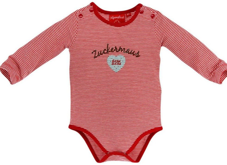 Madchen BONDI Fur´S Baby | Bondi Langarm Baby Body "Zuckermaus" Mit Herz 86362 - Rot Weis Geringelt - Trachtenmode Madchen