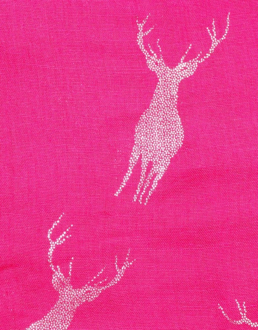 Damen Trachtenland Trachtentucher | Trachten Halstuch Schal Uni Mit Glitter Hirsch - Pink