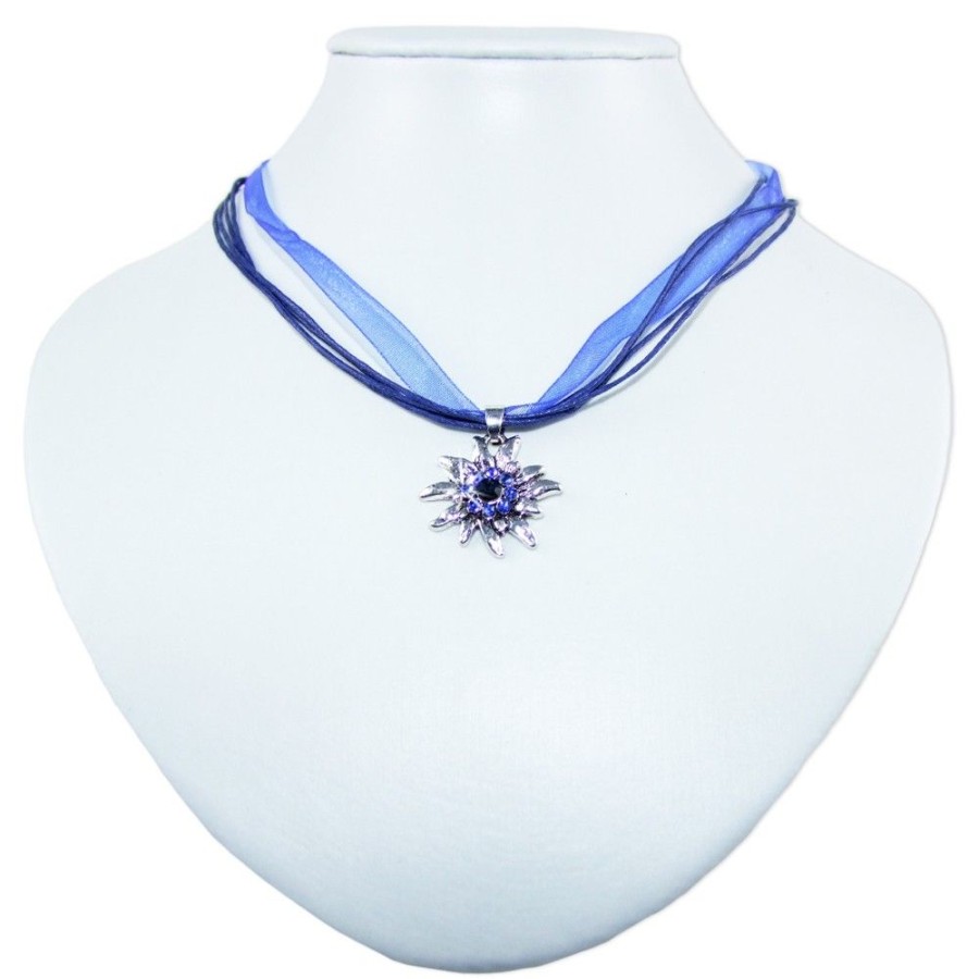 Schmuck Trachtenland | Trachten Halskette "Miri" Mit Edelweis Strass Anhanger | Royalblau