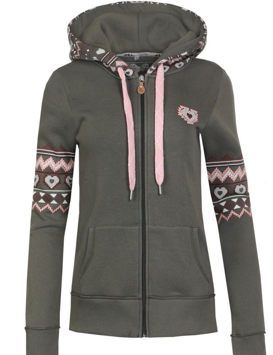 Damen Piz Palü Trachtenjacken | Piz Palu Damen Sweatshirt Jacke Mit Kapuze "Icking" | Moosgrun