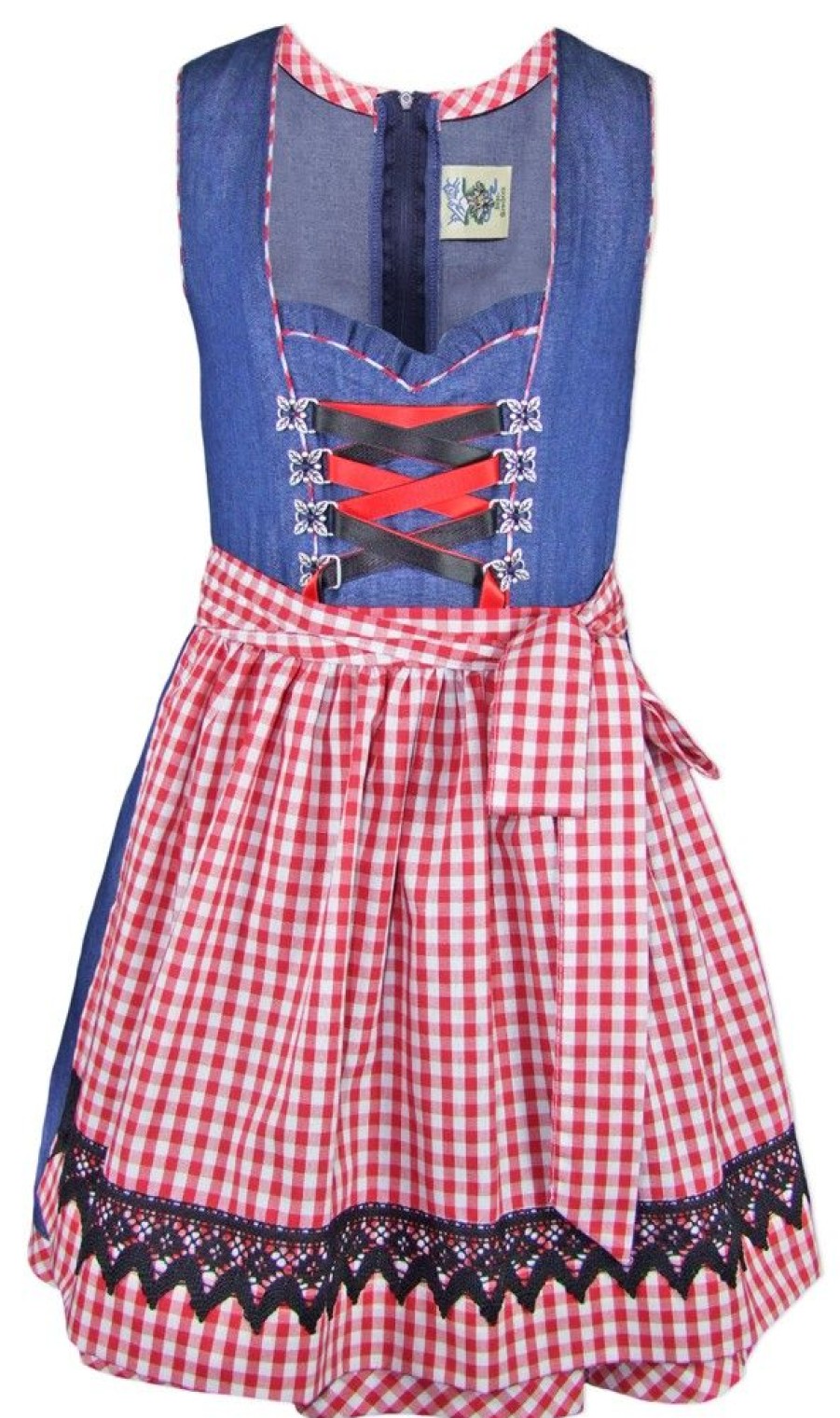 Madchen Isar-Trachten Dirndl | Isar-Trachten Jugend Dirndl "Laura" Jeanslook 44937 | Blau Rot