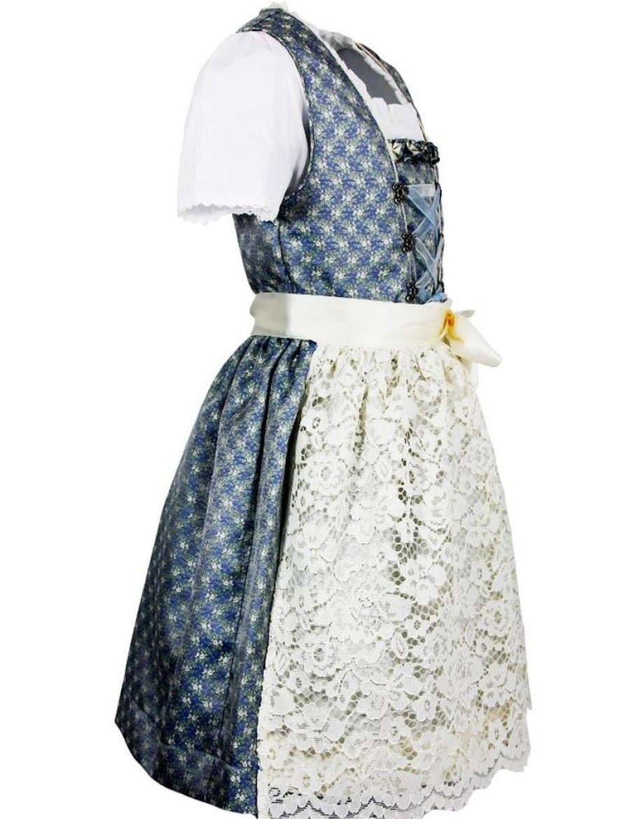 Madchen Isar-Trachten Dirndl | Isar-Trachten Kinder Dirndl "Sarah" 3-Tlg. Mit Bluse Spitzenschurze 63202 | Blau Creme