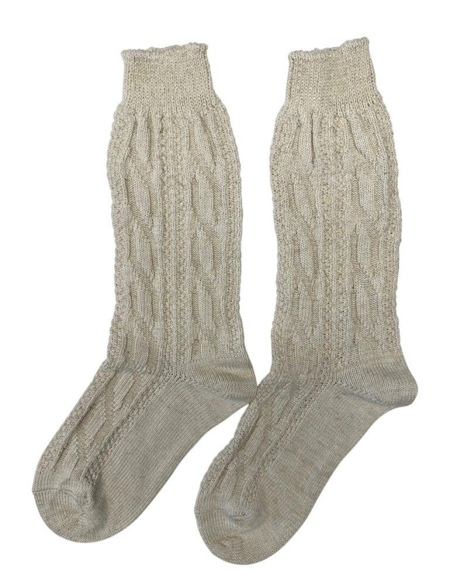 Herren Marschall Trachten Strumpfe | Trachten Shopper Socken Mit Zopfmuster - Trachtenstrumpfe | Natur