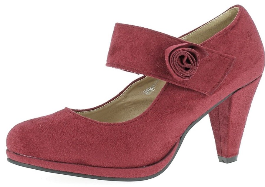 Damen Andrea Conti Pumps | Andrea Conti - Plateau Pumps Mit Riemchen Und Zierblute - Bordeaux