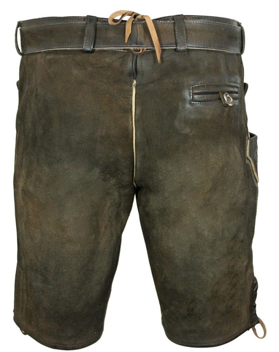 Herren Maddox Lederhosen | Maddox Kurze Lederhose Herbert Mit Gurtel - Antik Reut