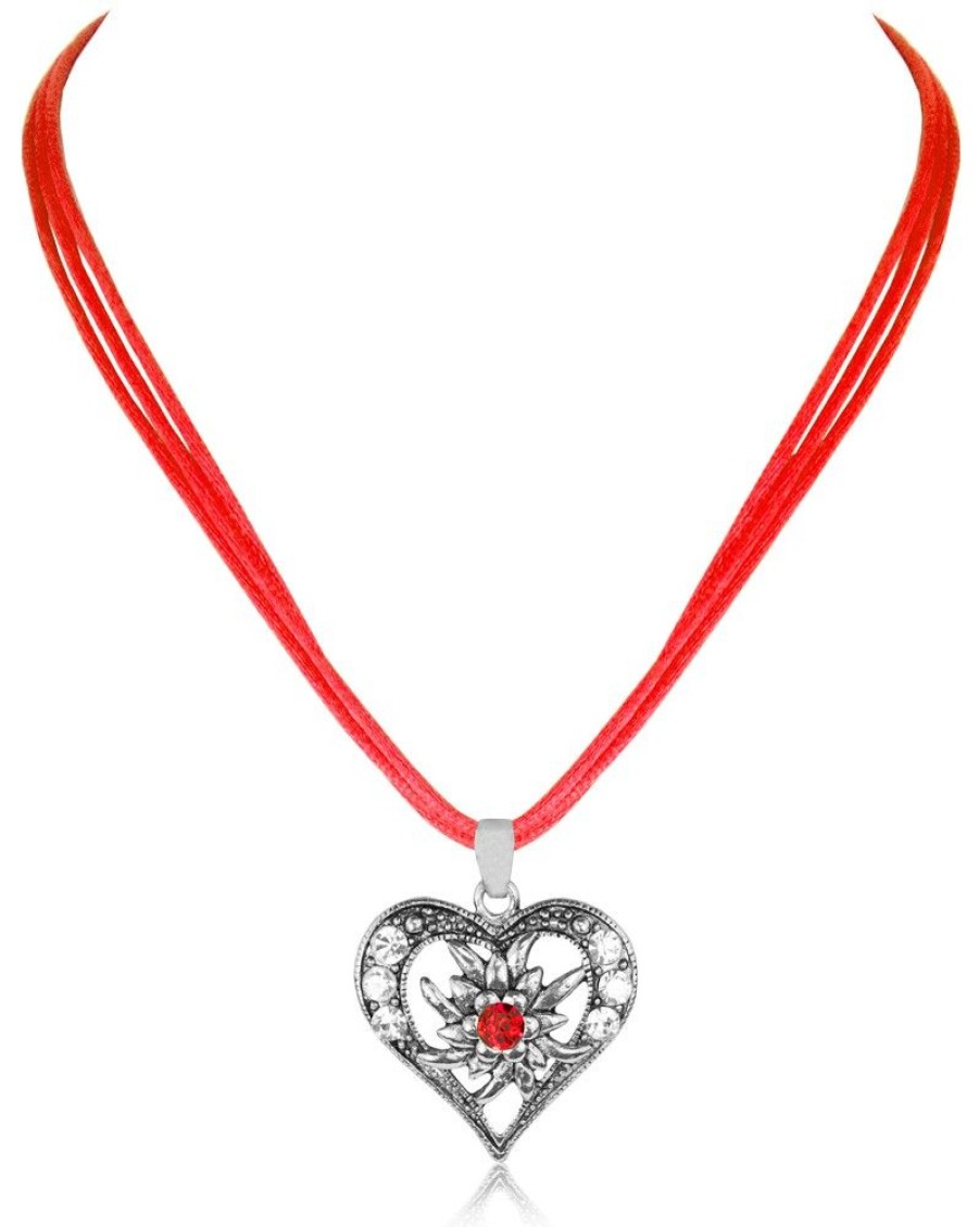 Schmuck Trachtenland | Trachten Halskette "Sira" Mit Herzanhanger Und Strass | Rot