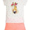 Madchen BONDI Blusen / Shirts | Bondi Shorty - Schlafanzug "Pferde-Motiv" 36230 | Weis Apricot