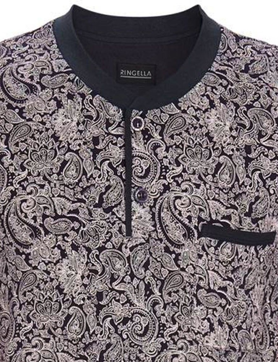 Herren Ringella Nachtwasche | Ringella Herren Shorty "Paisley" 2241319 - Anthrazit / Grau | Sommerschlafanzug