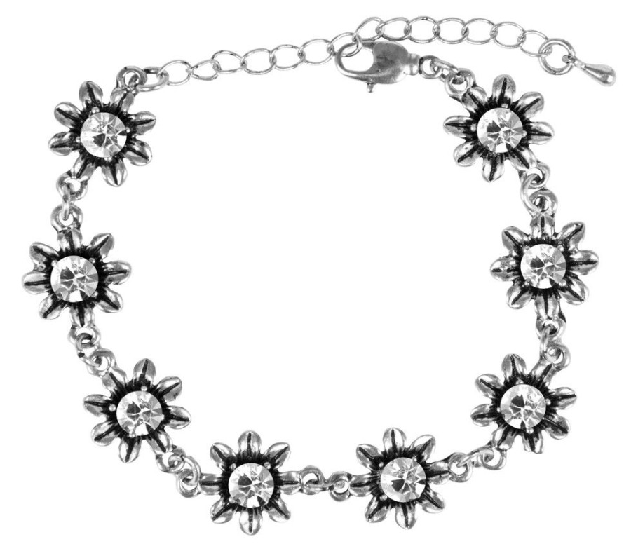 Schmuck Trachtenland | Silbernes Strass Armband Mit Bluten - Kristall