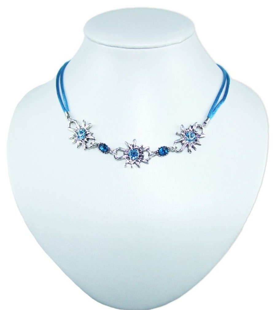 Schmuck Wolkenweis | Trachten Halskette "Selina" Collier Mit Edelweis Und Strass | Turkis