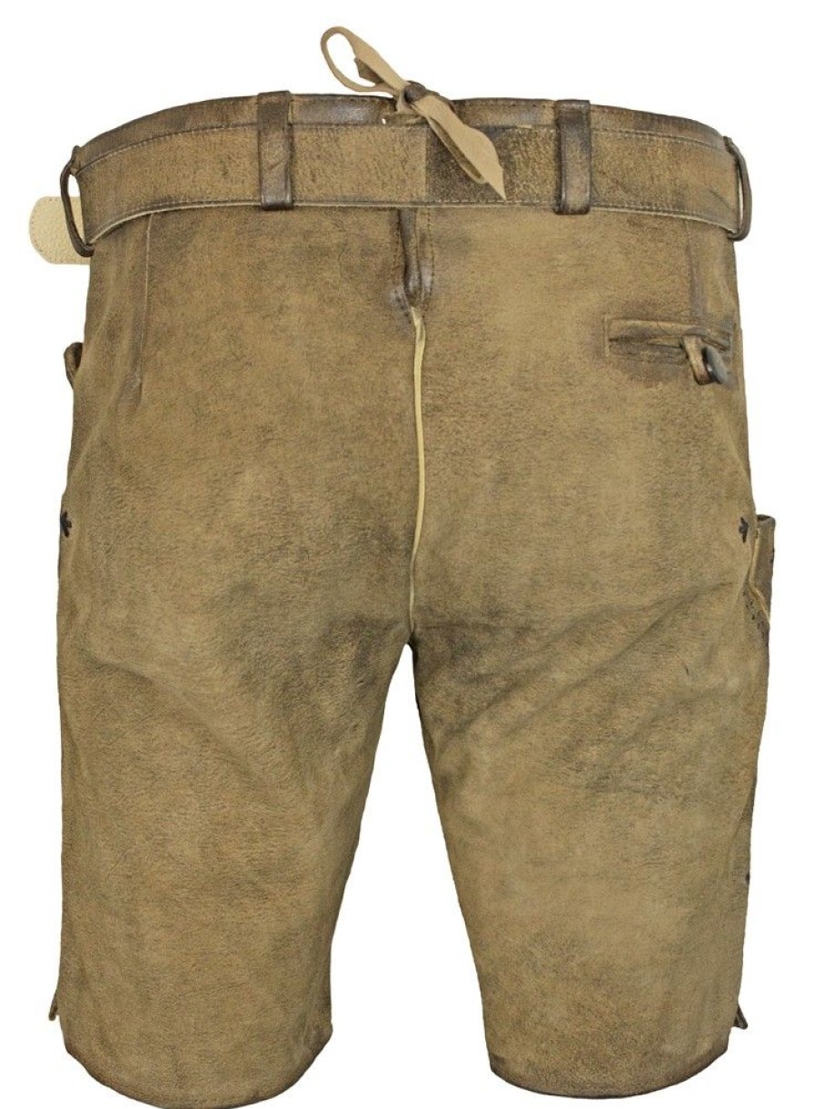 Herren Maddox Lederhosen | Maddox Kurze Lederhose Goswin Mit Gurtel - Antik Eiche