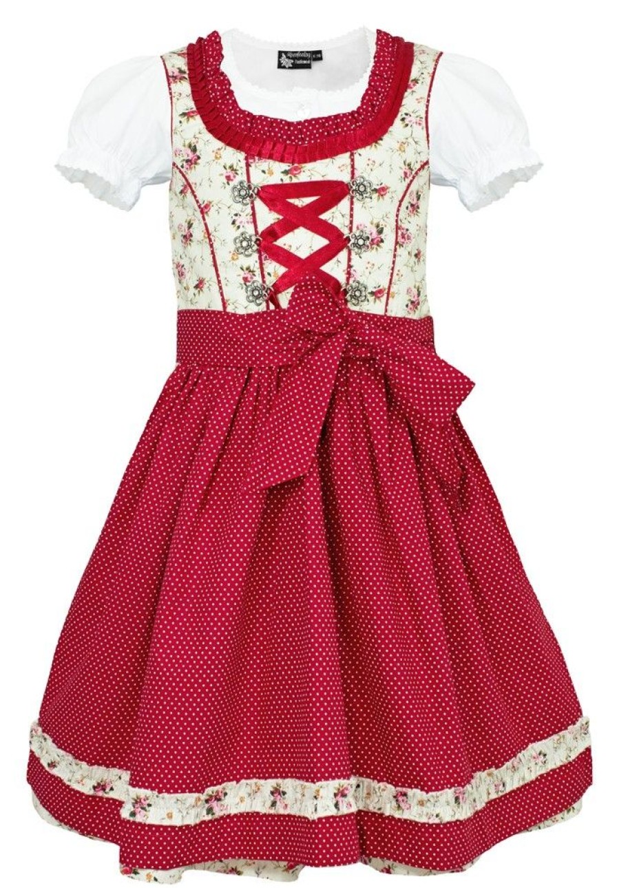 Madchen Maddox Dirndl | Maddox Kinder Dirndl "Zermatt" 3-Tlg. | Streublumchen Creme Rot