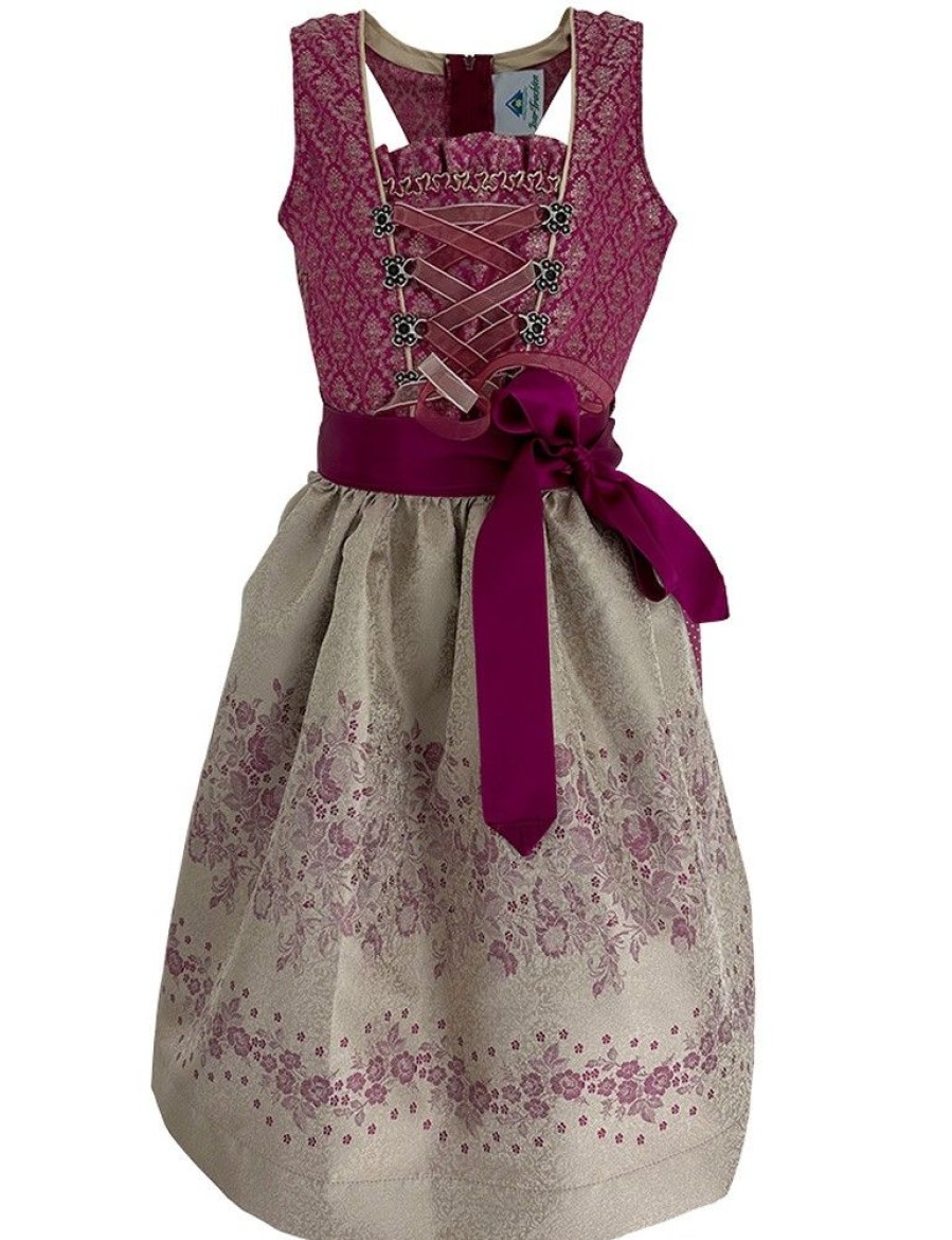 Madchen Isar-Trachten Dirndl | Isar-Trachten Jugend Dirndl "Beata" Blumchenmuster 43633 | Beere Champagner