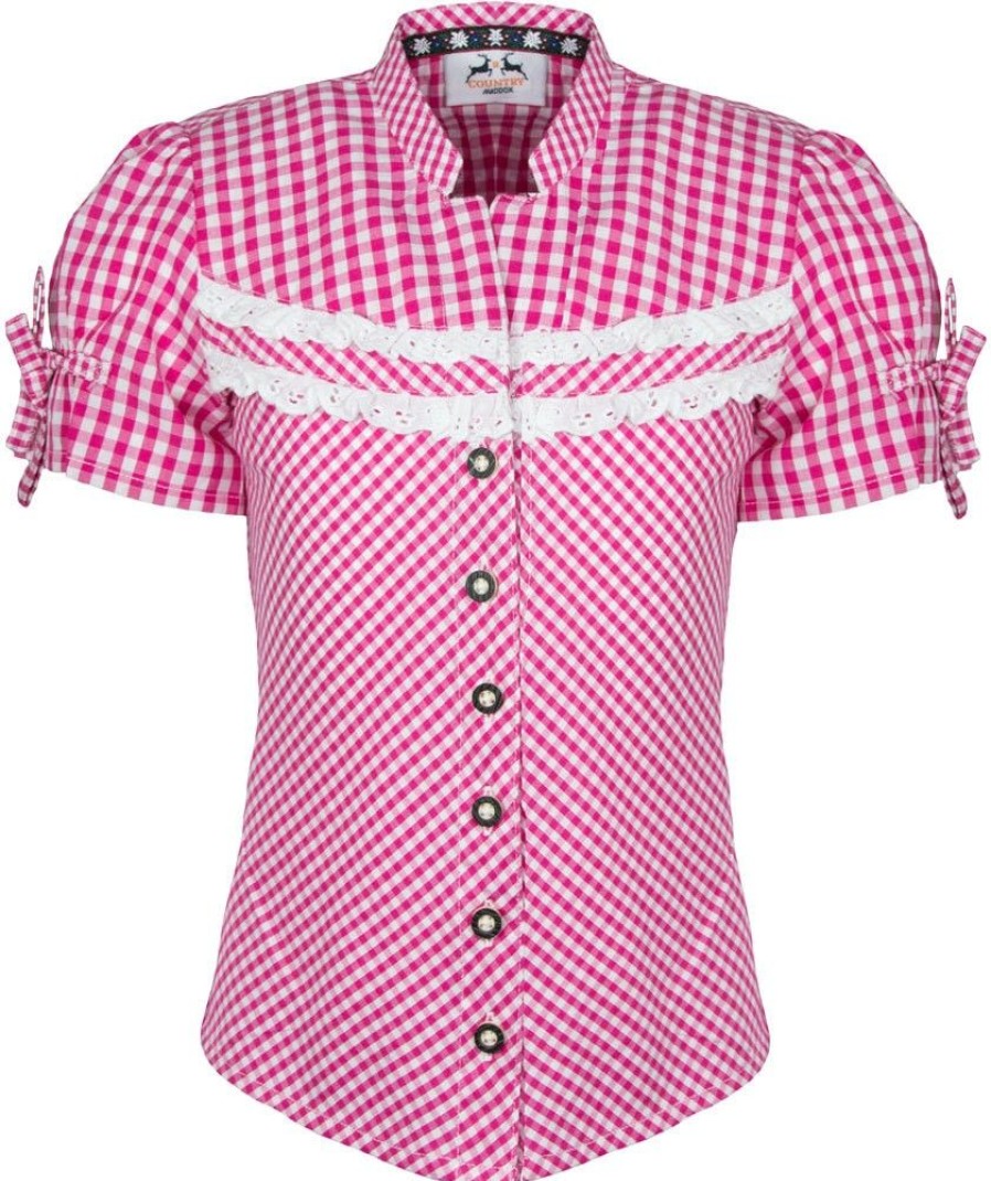 Madchen Maddox Blusen / Shirts | Maddox Kinder Trachten Bluse "Emma" | Pink Kariert