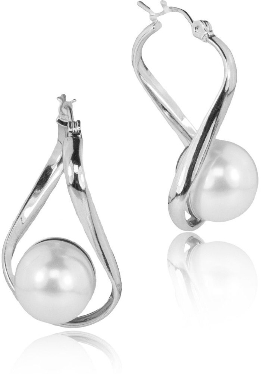 Schmuck LUISIA® | Luisia® Geschwungene Ohrringe "Liora" Mit Perle Von Swarovski® - Silber / White Pearl