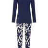 Damen Ringella Nachtwasche | Ringella Damen Langarm Pyjama "Winter Flowers" 2511207 | Marine