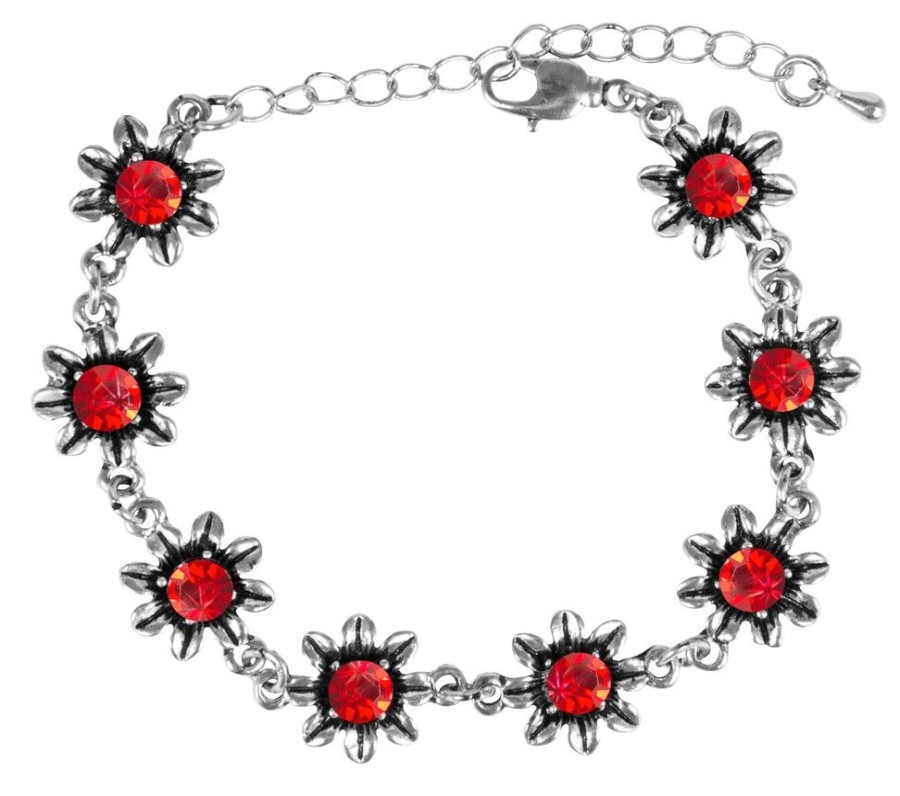 Schmuck Trachtenland | Silbernes Strass Armband Mit Bluten - Rot