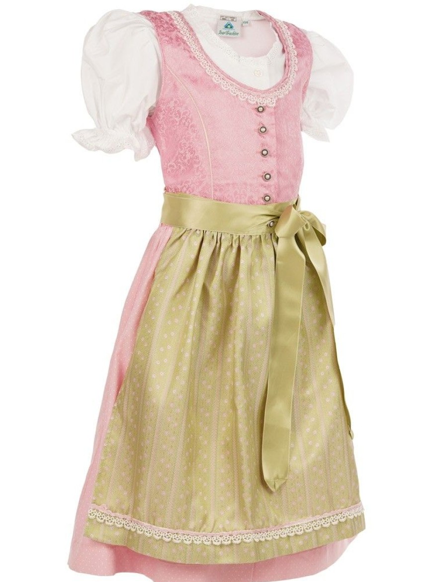 Madchen Isar-Trachten Dirndl | Isar-Trachten Kinder Dirndl "Prinzess" 3-Tlg. Mit Bluse 43102 | Festlich - Rosa Grun