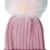 Damen Wolkenweis Hute & Haarschmuck | Damen Beanie Strickmutze Mit Fellbommel - Rosa