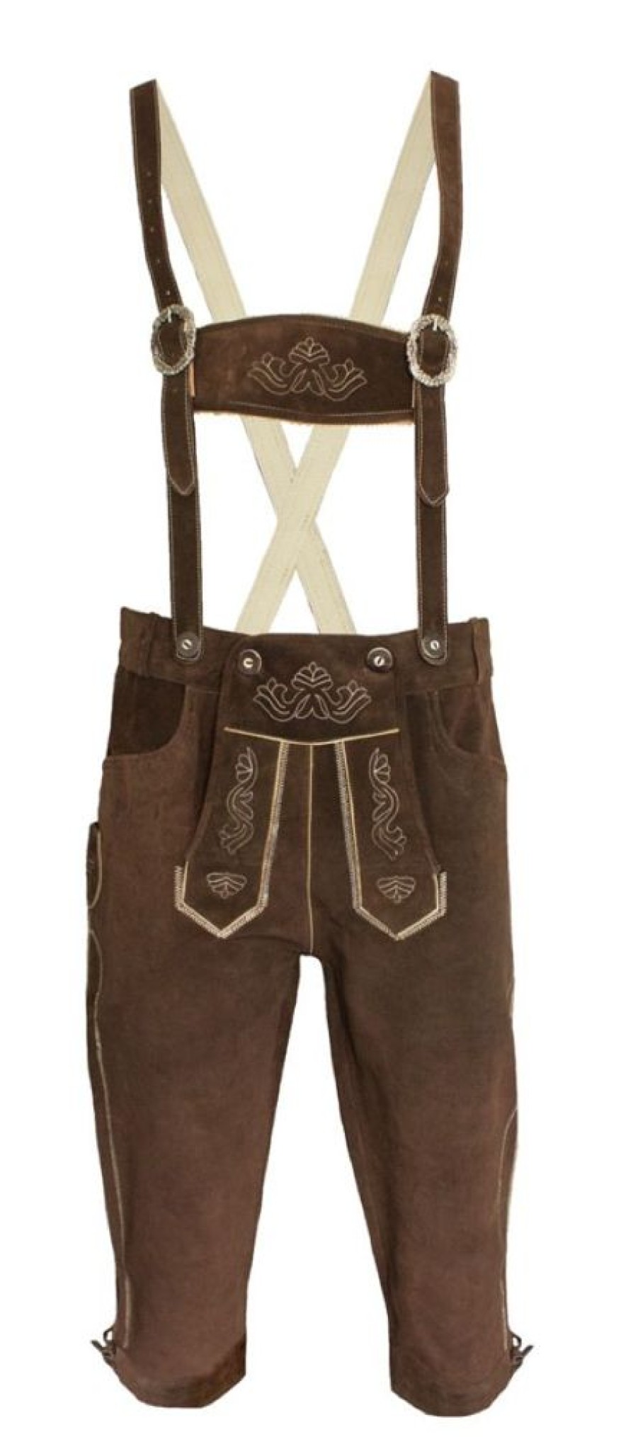 Herren Country Line Lederhosen | Country Line Kniebund Lederhose Franz Mit Stegtragern - Dunkelbraun