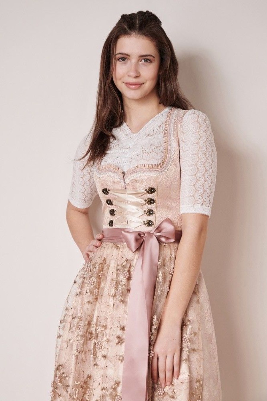 Damen Krüger MADL Dirndl | Kruger Dirndl "Kailia" Spitzenschurze 417565 | Rosa 50Cm