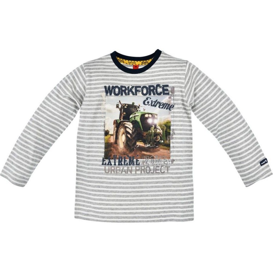 Jungen BONDI Shirts | Bondi Langarmshirt "Workforce" Geringelt 33133 | Grau / Weis