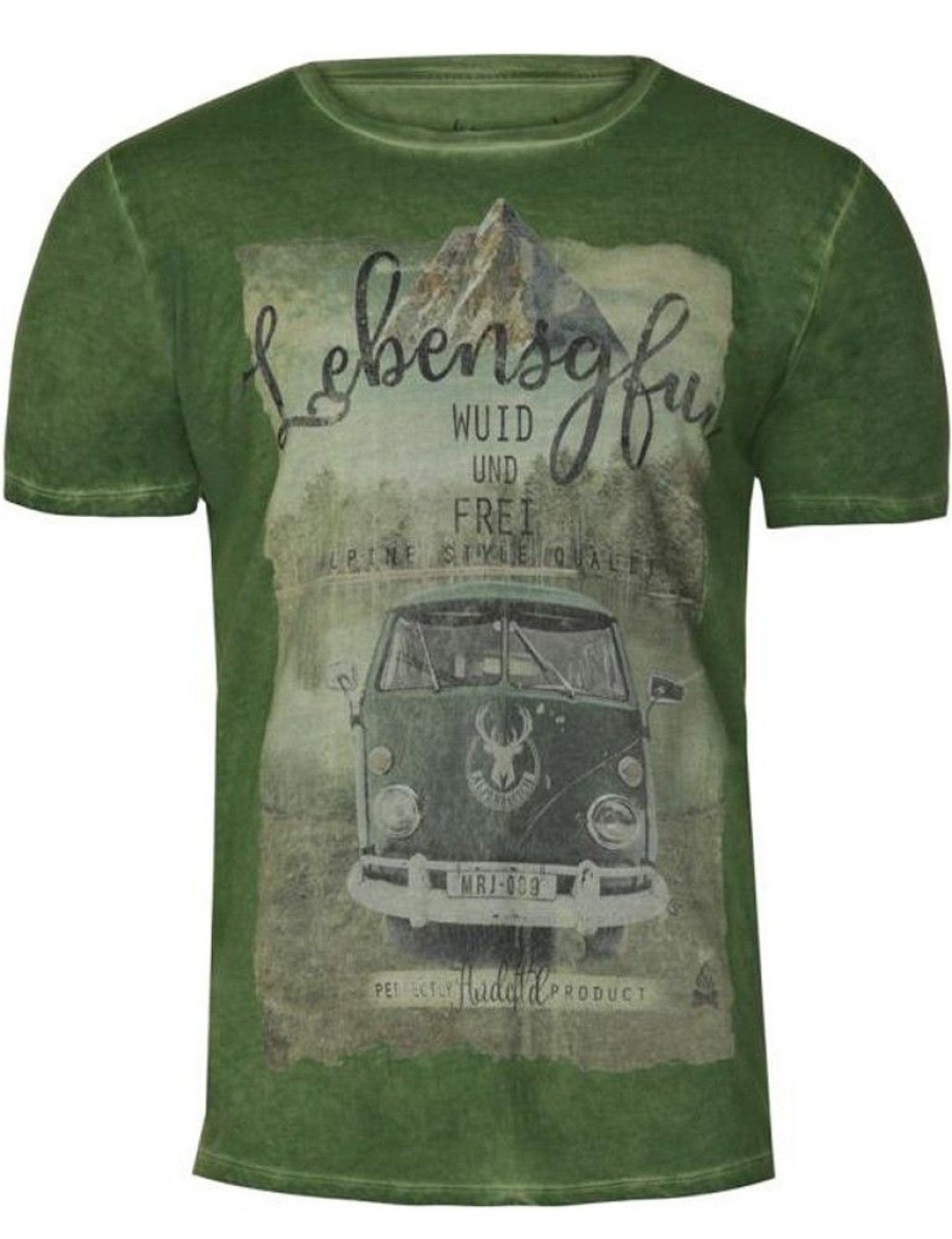 Herren MarJo Shirts | Marjo Herren Trachtenshirt "Lebensgfui" Mit Printmotiv | Grun